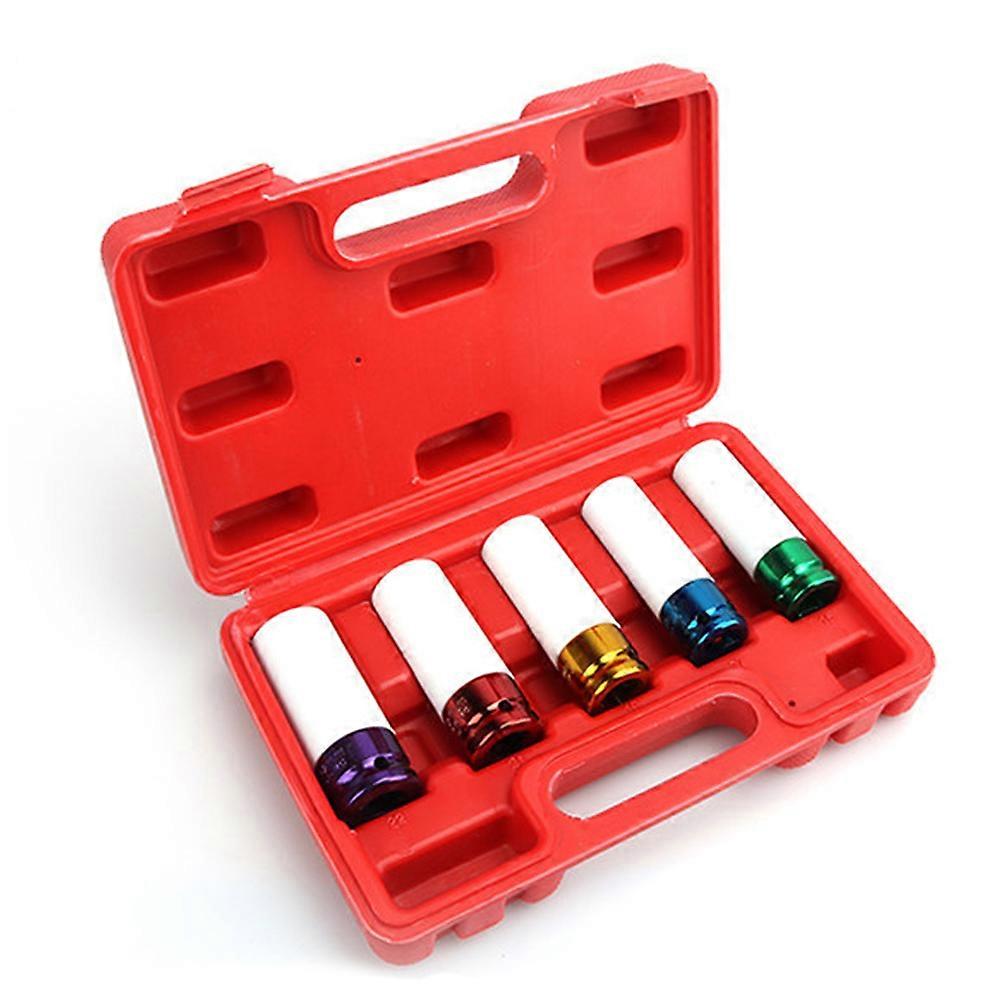 Car Lug Nut Socket Quenched and Tempered Treatment Wheel Nut Socket Tool 15mm 17mm 19mm 21mm 22mm Metal Damage Protection 5Pcs