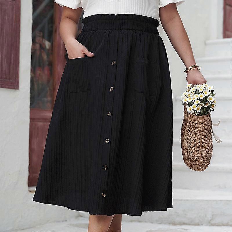 Plus Size Button High Waist Half-body Skirt Summer Loose Big Swing Skirt Temperament Elegant Skirt