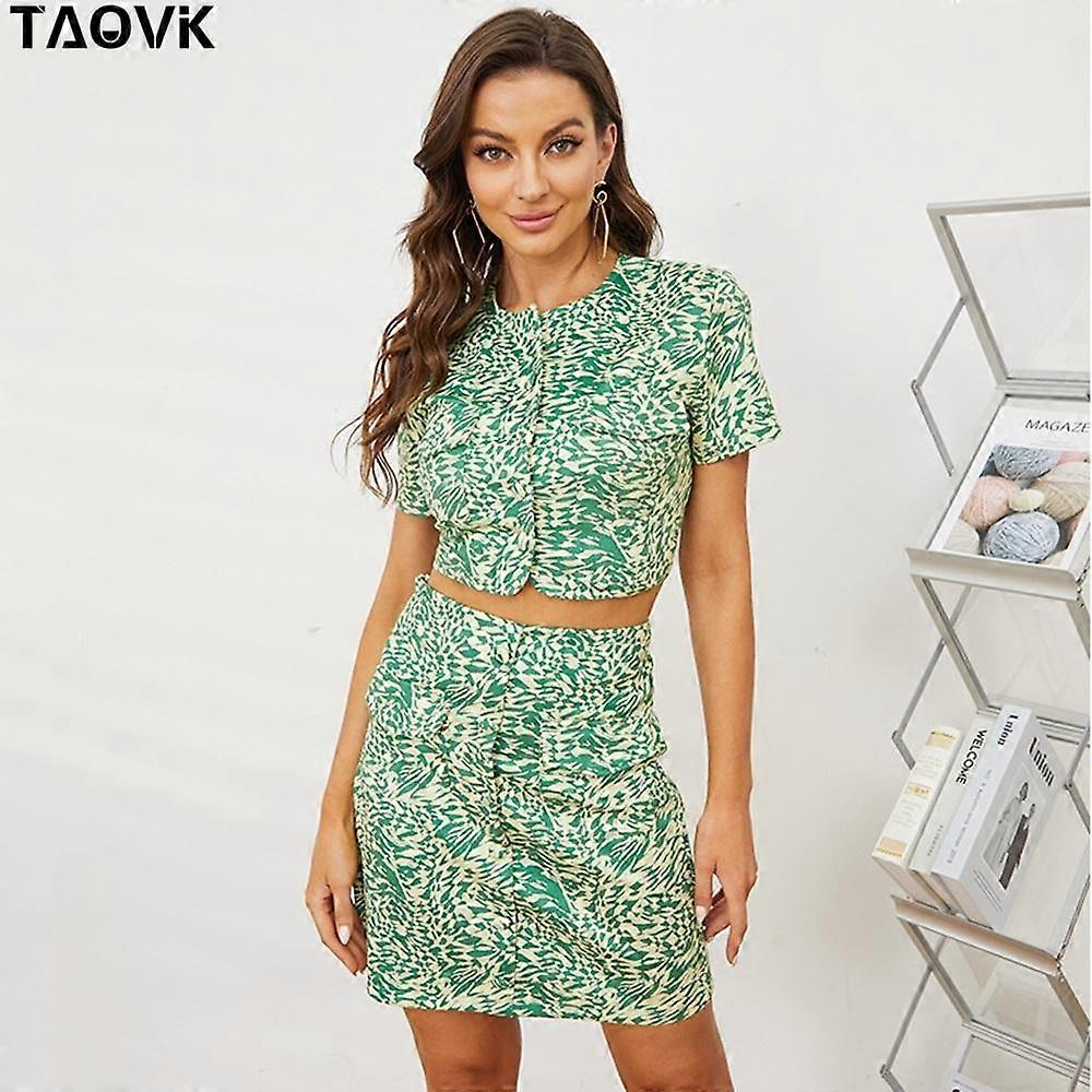 TAOVK Spring Summer Women's Suits Suede Blazer CropTops+Camouflage Bodycon Mini Skirt Sets Sweet PartClub Ladies 2-Piece Suits