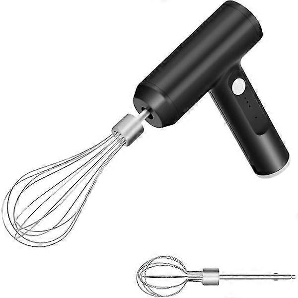 Electric hand mixer, stainless steel, USB rechargeable cordless whisk with 2 beaters, 3 speeds - Black.
