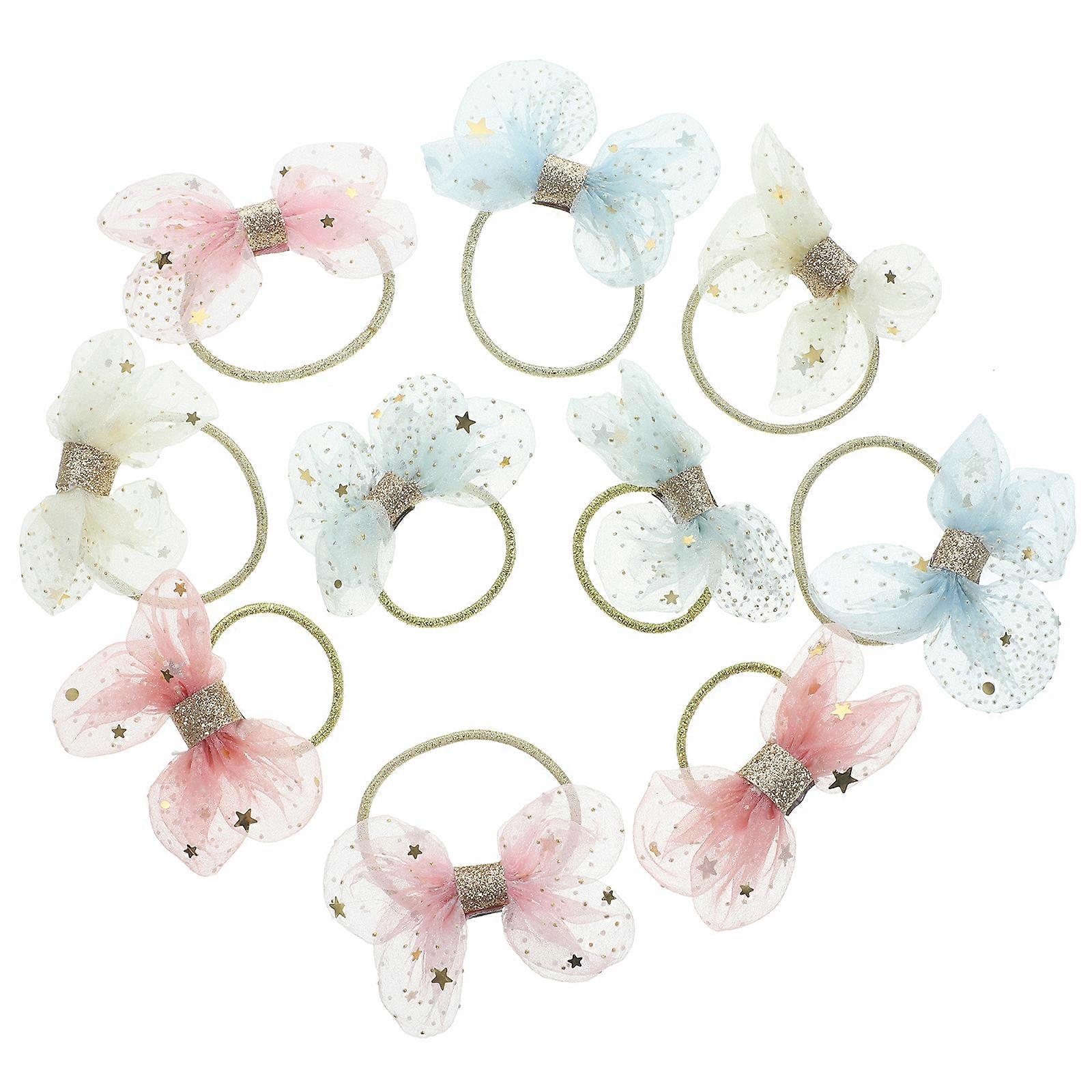 a polished product description based on your input:
**10pcs Bow Hair Ties – Cute Elastic Ponytail Holders with Bows in Pastel Colors for Women –