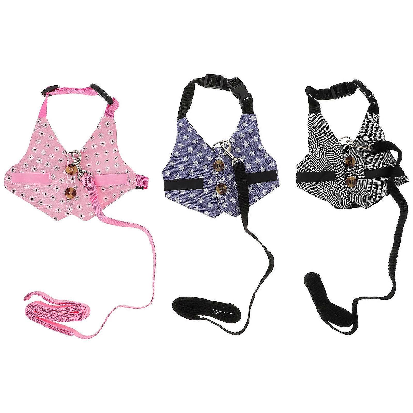 Rabbit Harness And Vest For Pet Owners 3 Sets Assorted Color Comfortable Outdoor Traction Tool