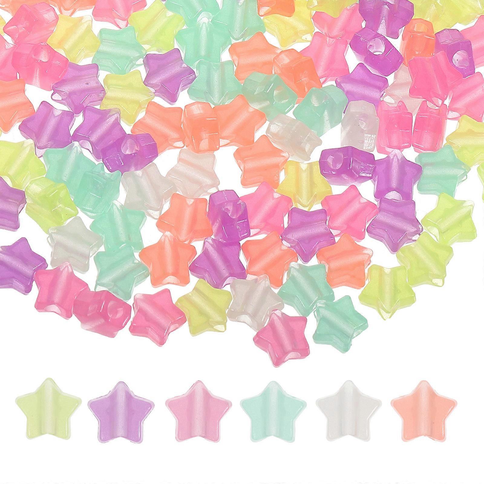 200pcs Plastic Glow in Dark DIY Beads for Star Jewelry Making Bracelet Random Color