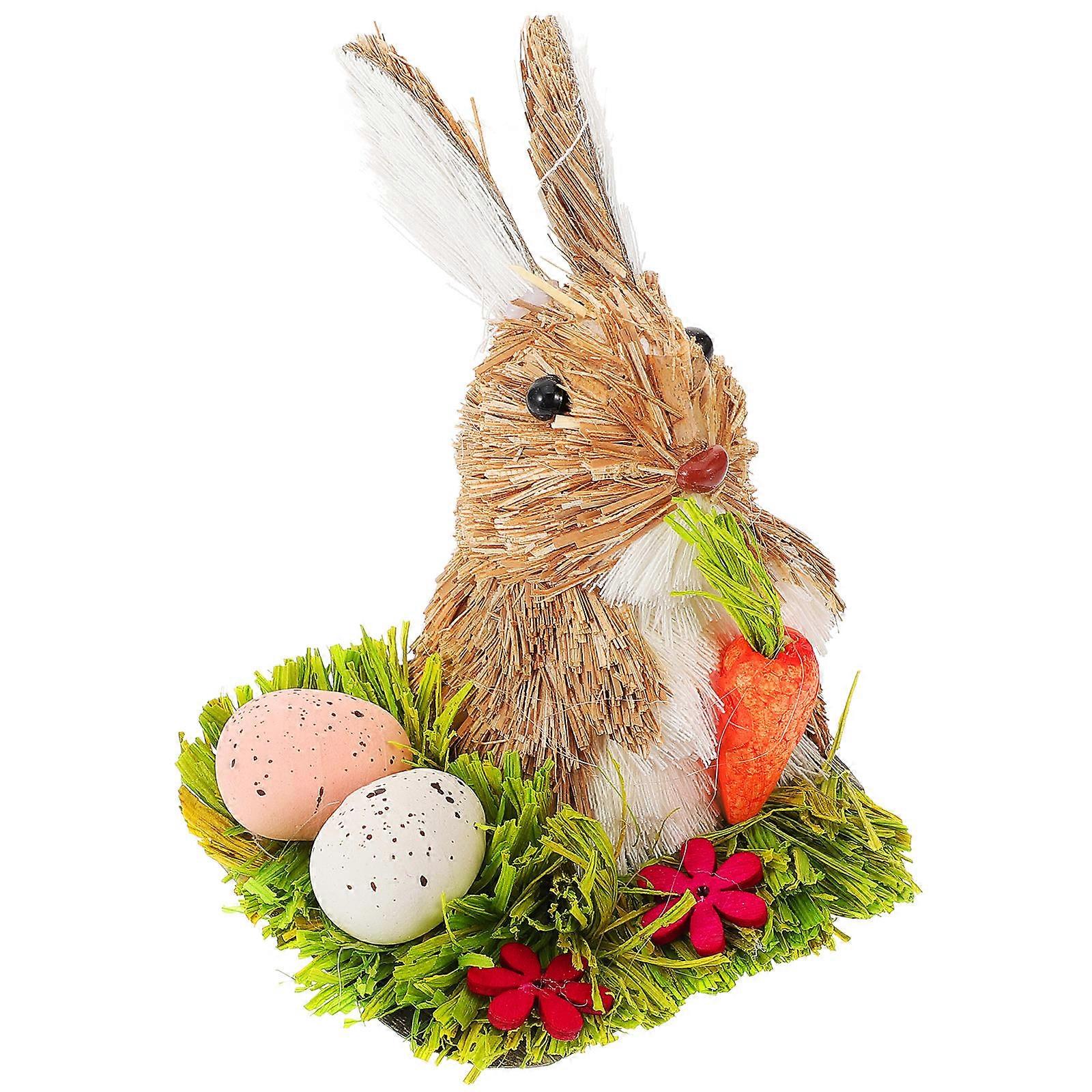 Easter Bunny Figurine Straw Woven Easter Rabbit Tabletop Rabbit Ornament Home Tabletop Decoration