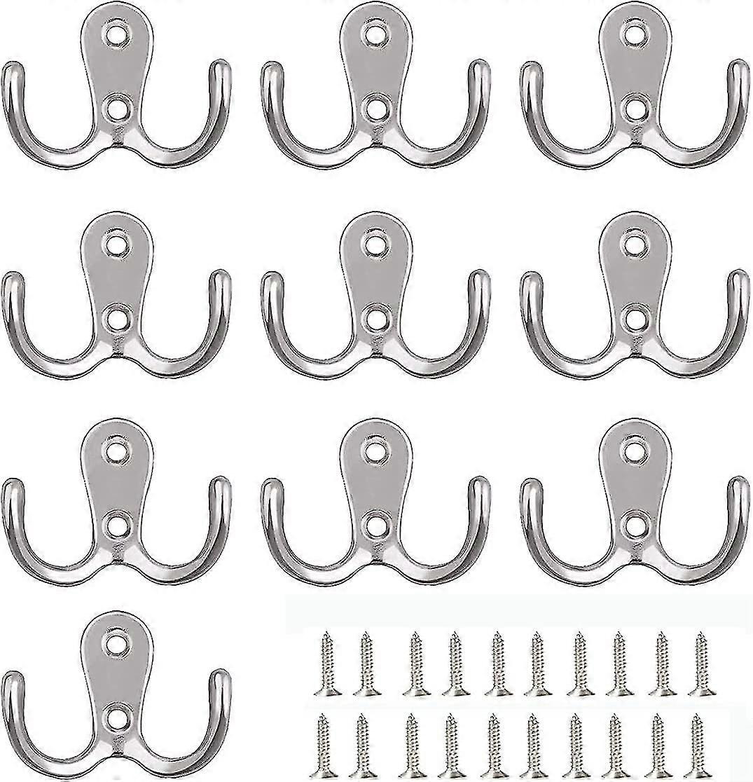 Double Hook Hanger Set, 10 Double Hooks + 20 Screws, Zinc Alloy Material, Suitable for Multiple Scenarios