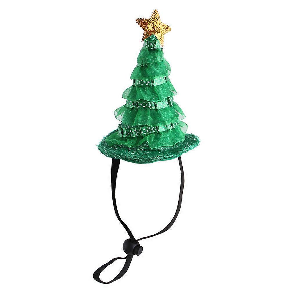 Green Tree Design Pet Hat Adorable Christmas Tree Headgear For Pets 1Pc Ideal For Christmas Parties
