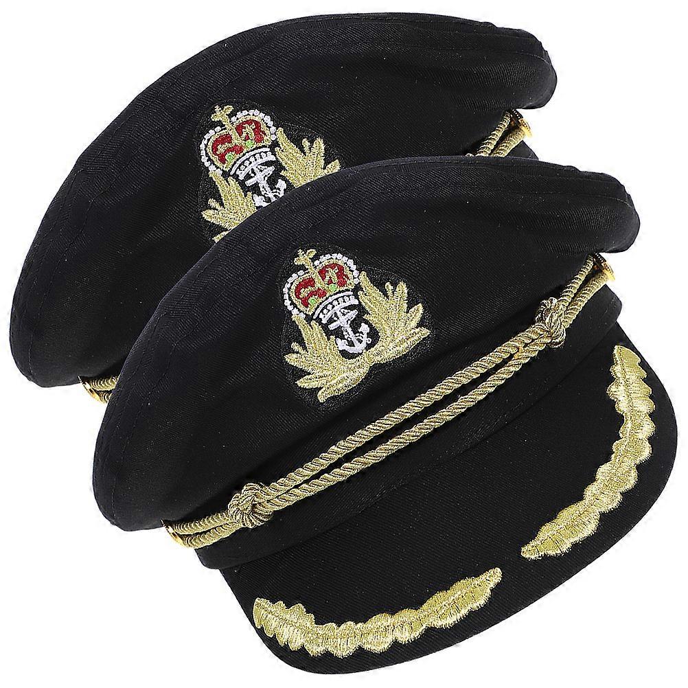 Costume Party Hat 2Pcs Elegant Captain Hat For Friends And Family Usage Size 14X22.5X29CM Featuring Role-playing Functionality In Black