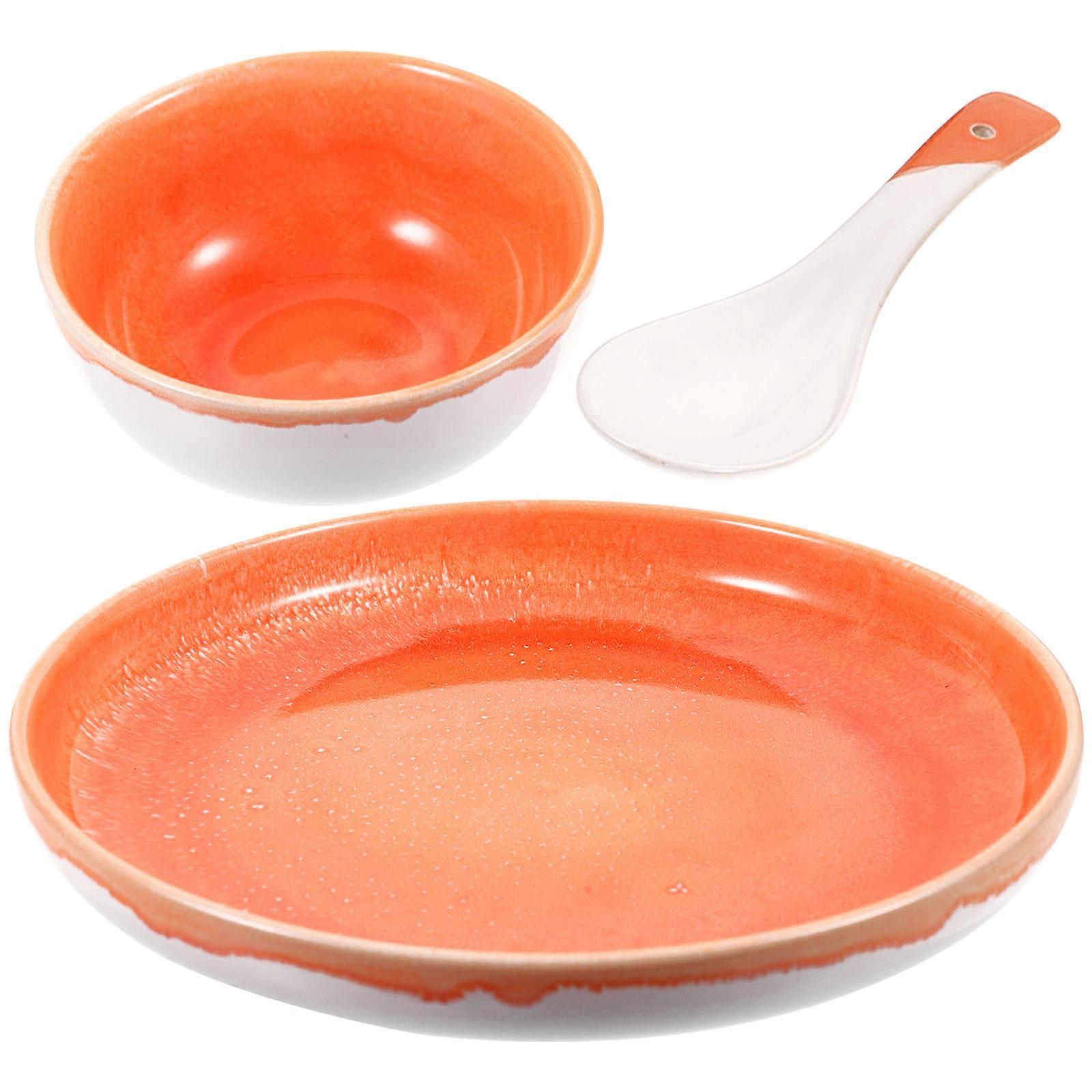 Ceramic Tableware Set with Bowl, Dish and Spoon – Handmade High Temperature Fired Dinnerware for Home, Sushi & Hot Pot Restaurants