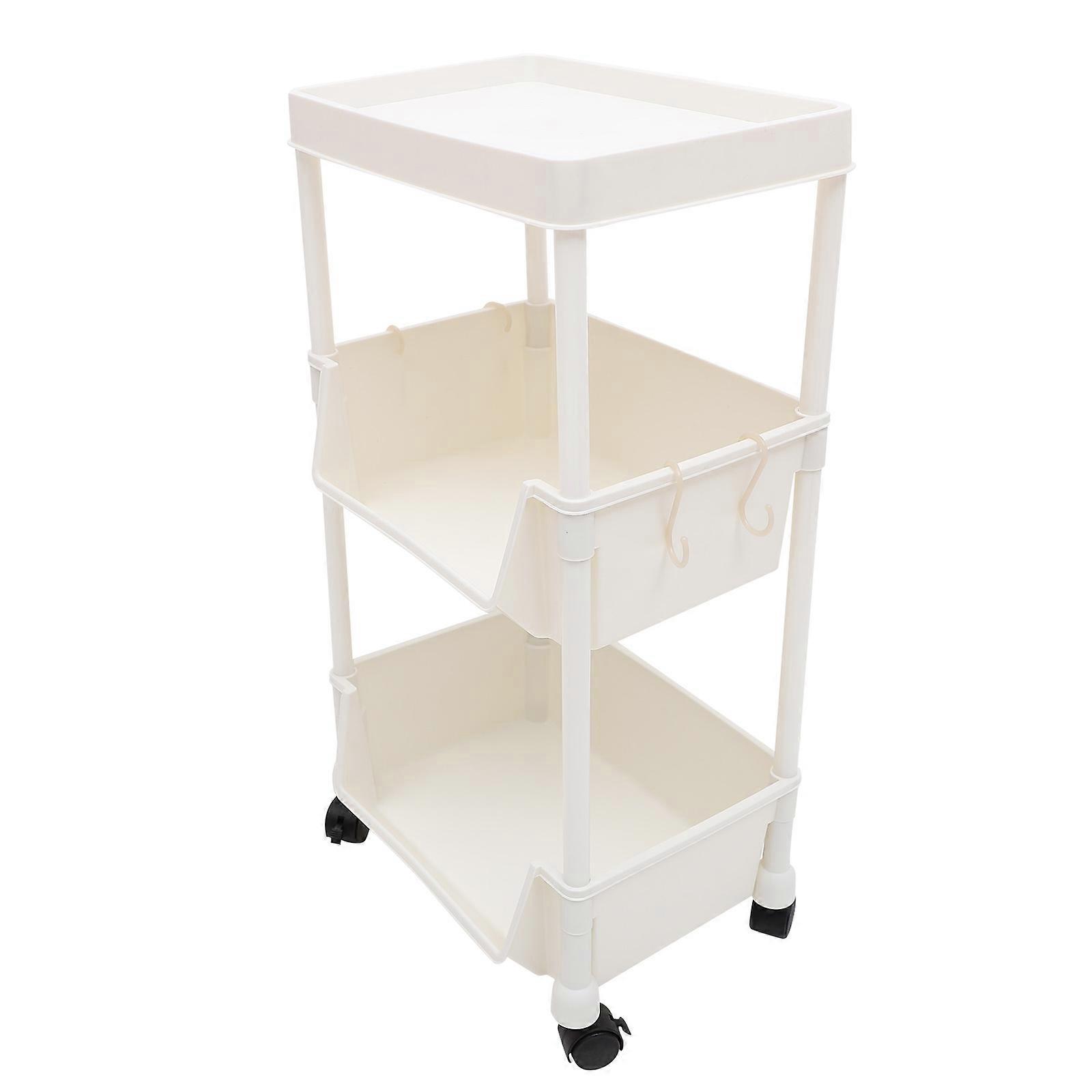 Movable Bookcase with Wheels PP Storage Shelf in White for Organizing Books and Household Items