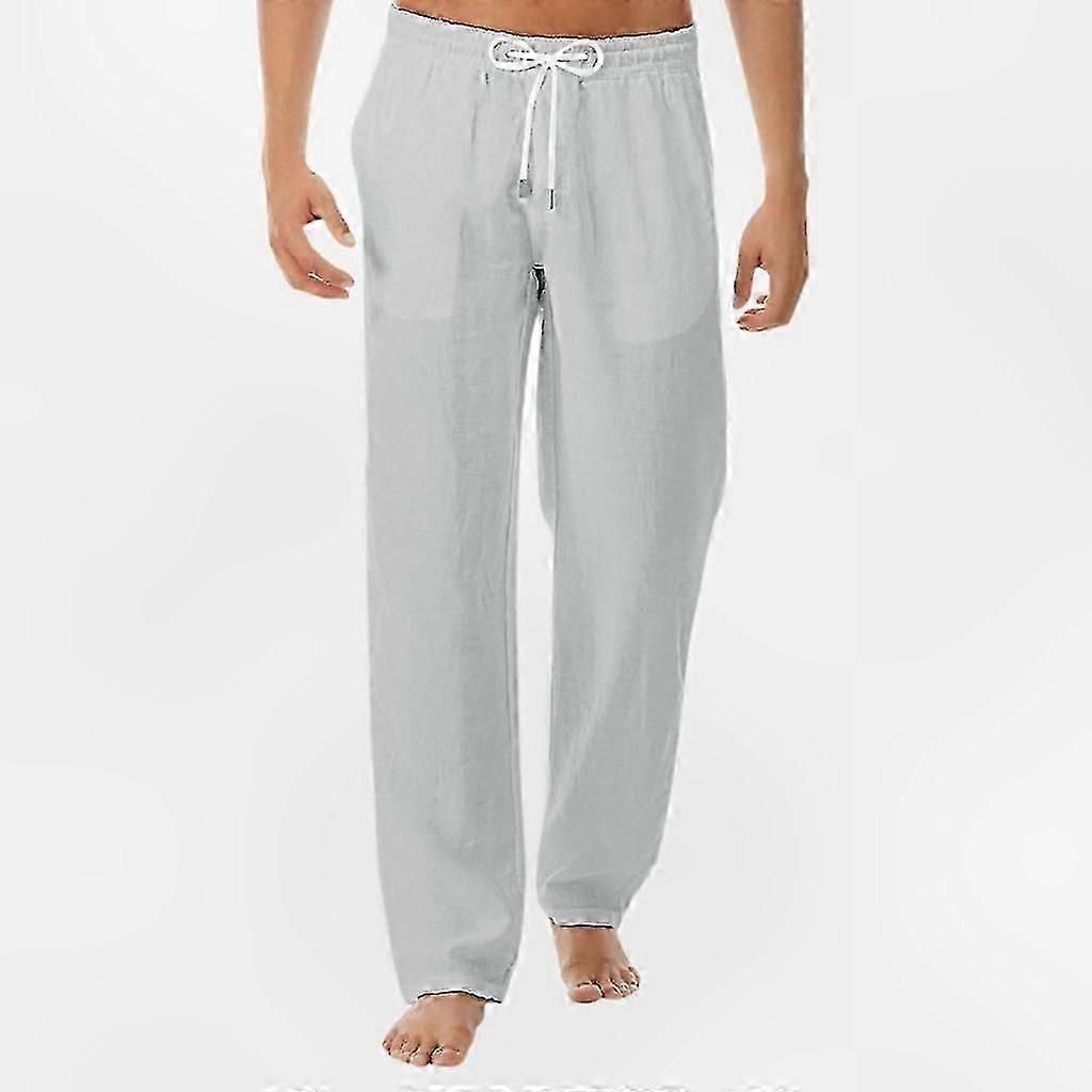 Men's Casual Beach Pants with Elastic Waist and Linen Appearance for Yoga and Relaxation