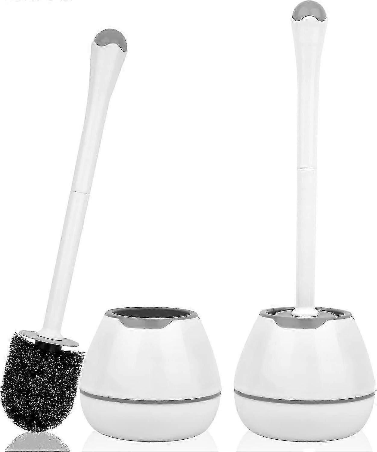 2er-Pack WC-Bürsten- und Halter-Set mit langem Griff, tropfsicherer, leicht zu versteckender Kunststoffhalter - Weiß