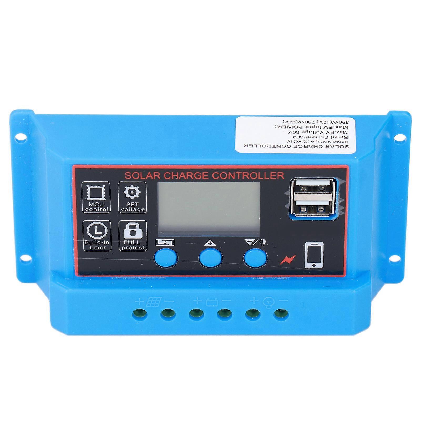 Solar Panel Charge Controller LCD Display PWM Photovoltaic Charging Regulator 12V 24V30A 