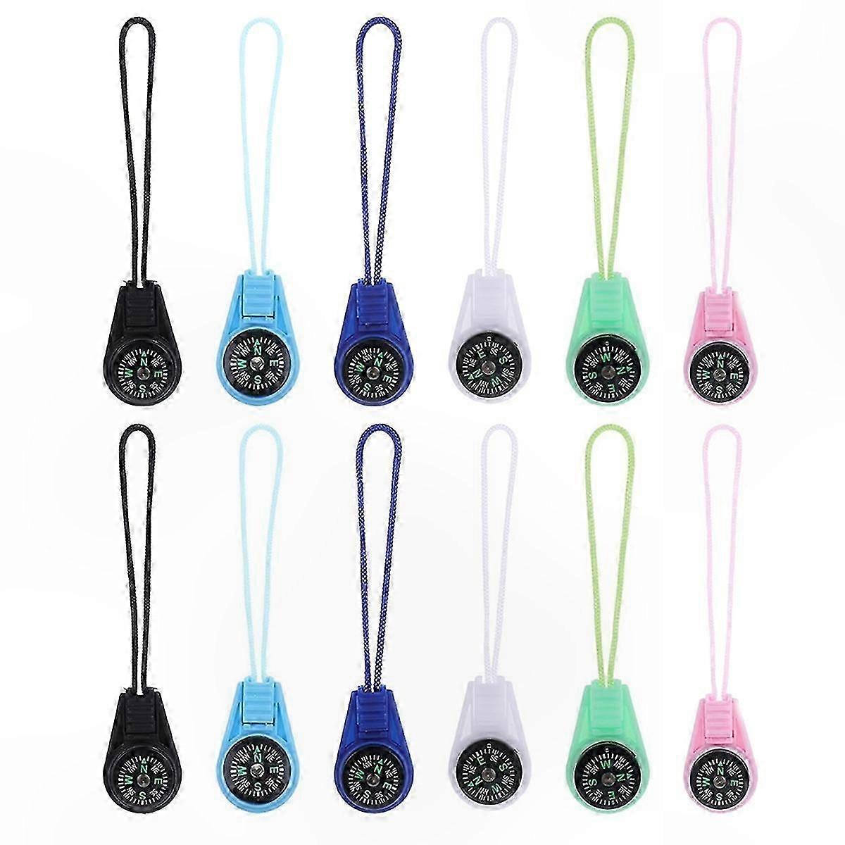 Multi-Color Mini Compass Set, 12-Pack Portable Survival Kit with Paracord, Compact Button Compass for Outdoor Activities