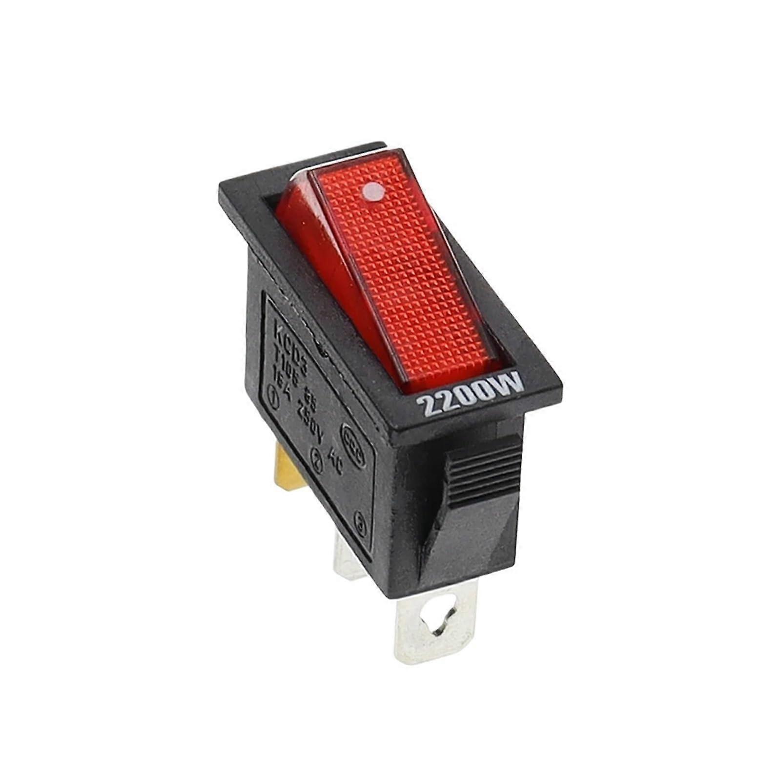 KCD3 220V ON/OFF SPST Rocker Switch Single Pole Single Throw 2 3 Position 20A 125VAC With LED Light(Red light 2200W,2PCS) 2PCS Red light 2200W