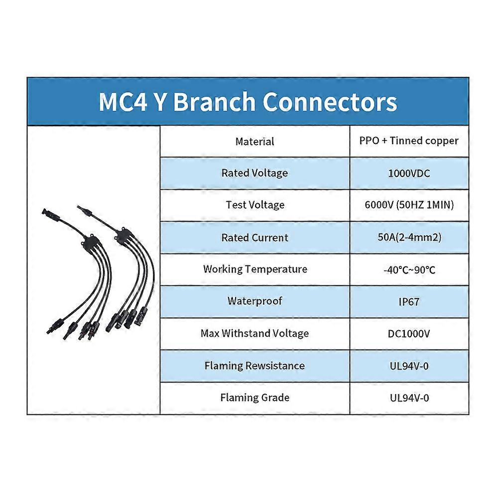 Pair Connectors Y Branch 1 to 4 Parallel Adapter Cable Wire Plug Tool Kit for Solar Panel