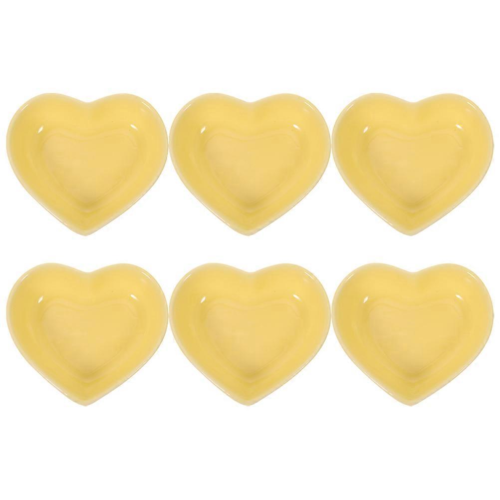 Ceramic Dipping Bowls in Heart Shaped Design for Home Use Yellow Color 6 Pieces Small Size
