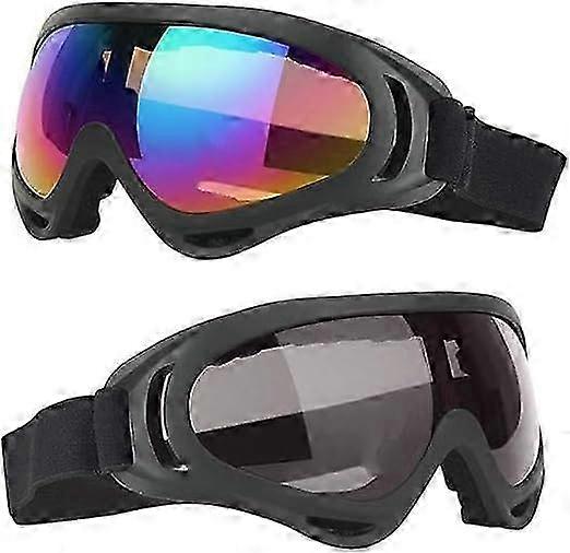 2 Pcs Motorcycle Goggles, Ski Goggles, Unisex Safety Glasses with Adjustable Elastic Headband, UV Protection