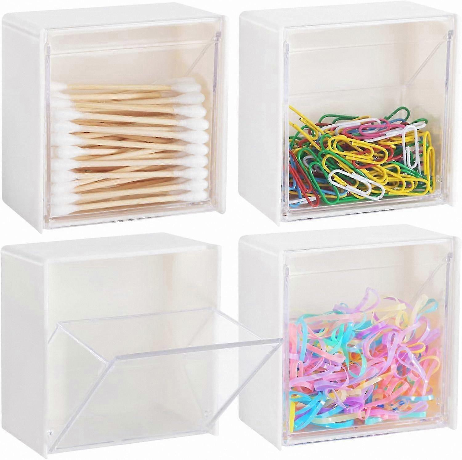 Bathroom Organizer for Cotton Swabs, Floss, and Balls - Wall Mount Dispenser Jar with Lid, White Canister Storage Solution