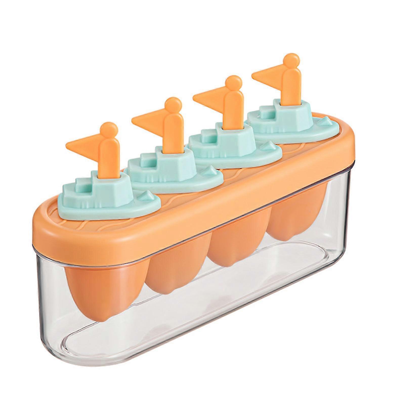 4 wnęki DIY Ice Pop Mold Maker Domowe mrożone formy do lodów dla dzieci Dorośli Pomarańczowy