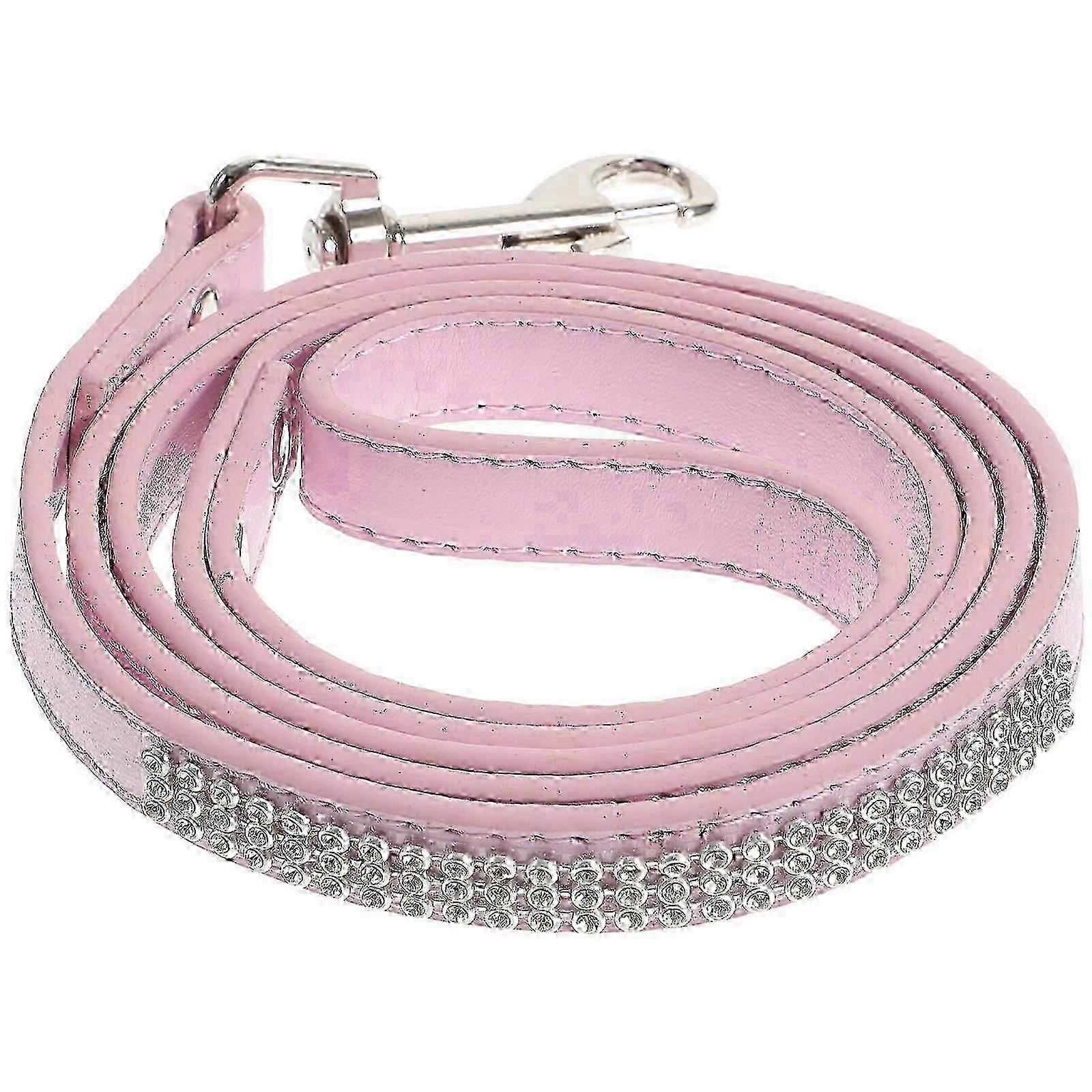 مقود الأليفة من جلد البولي يوريثان الملون لتدريب وتمشية القطط أو مع أحجار الراين المرصعة اللامعة (الوردي)