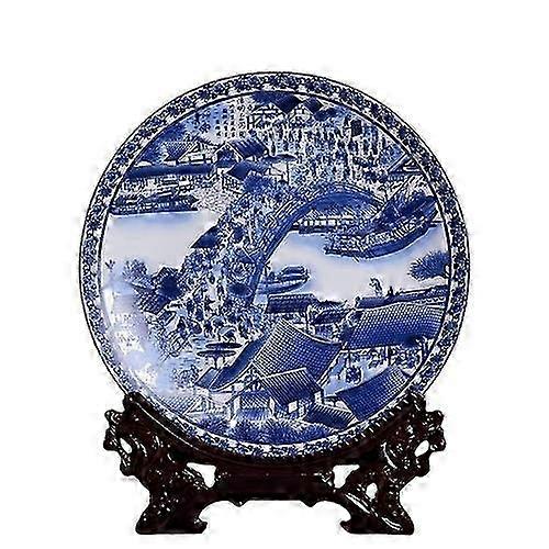 Decorative Trays-River Scene-Blue & White Qingming Plate