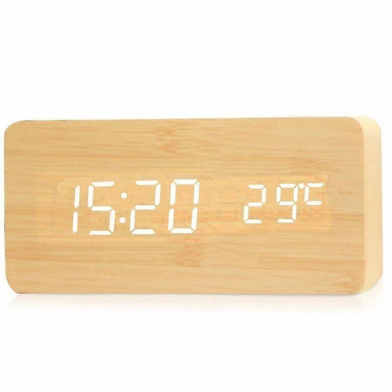 LED Wooden Alarm Clock with Temperature Display for Office and Bedside Use