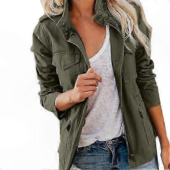 Soft Solid Color Cardigan with Stand Collar and Multiple Pockets for Women Long Sleeve Casual Spring Coat Daily Wear Zippered Design