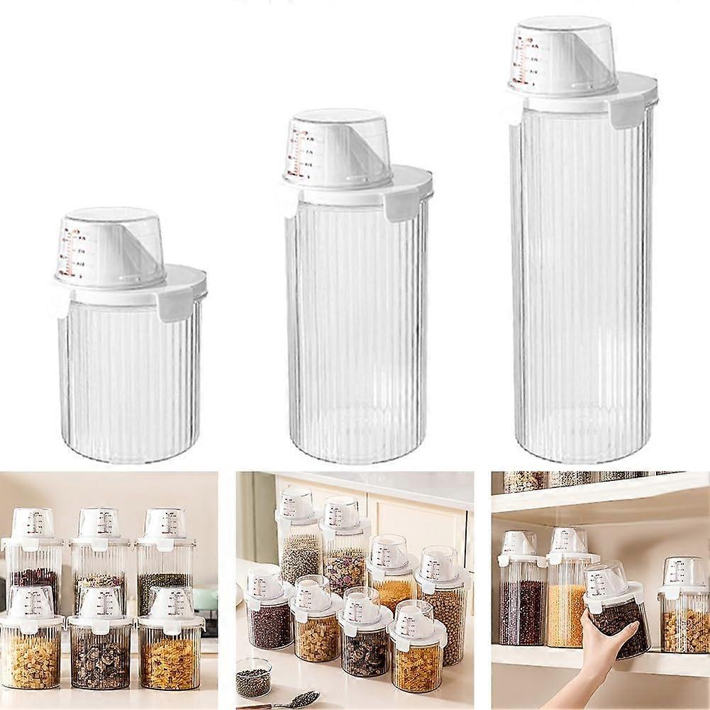 Food Cereal Storage Container Airtight Plastic With Pouring Spout And Measuring Cup Lid Rice Flour Sugar Grains Nuts Small Medium Large