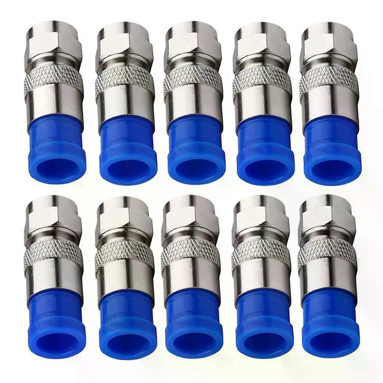 10pcs RG6 Compression Connectors RG6 F Type Connector Coax Coaxial Compression Fitting Waterproof Connection Black and Blue