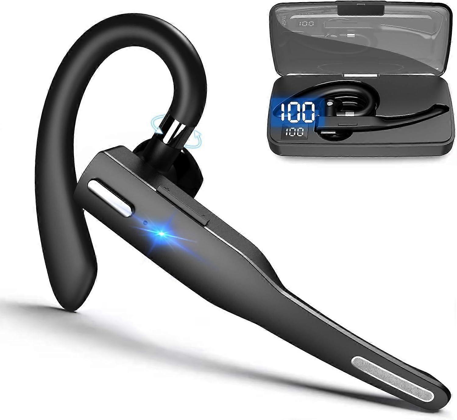 Bluetooth V5.3 Headset with ENC Noise Cancelling and LED Charging Box Single Wireless Earphone for Business Office and Driving(Black)