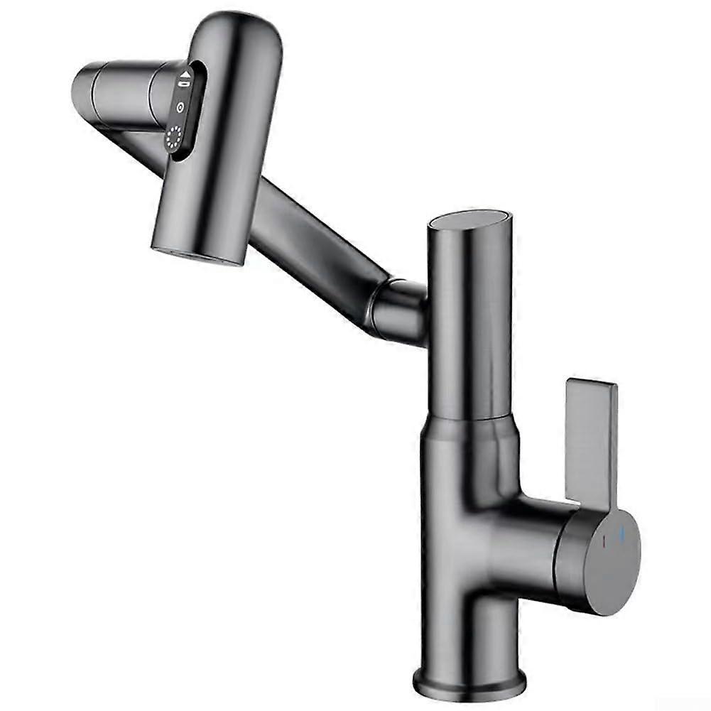 Advanced Basin Faucet With Digital Temperature Indicator And Adjustable Outlet For Bathroom Sink Silver Finish