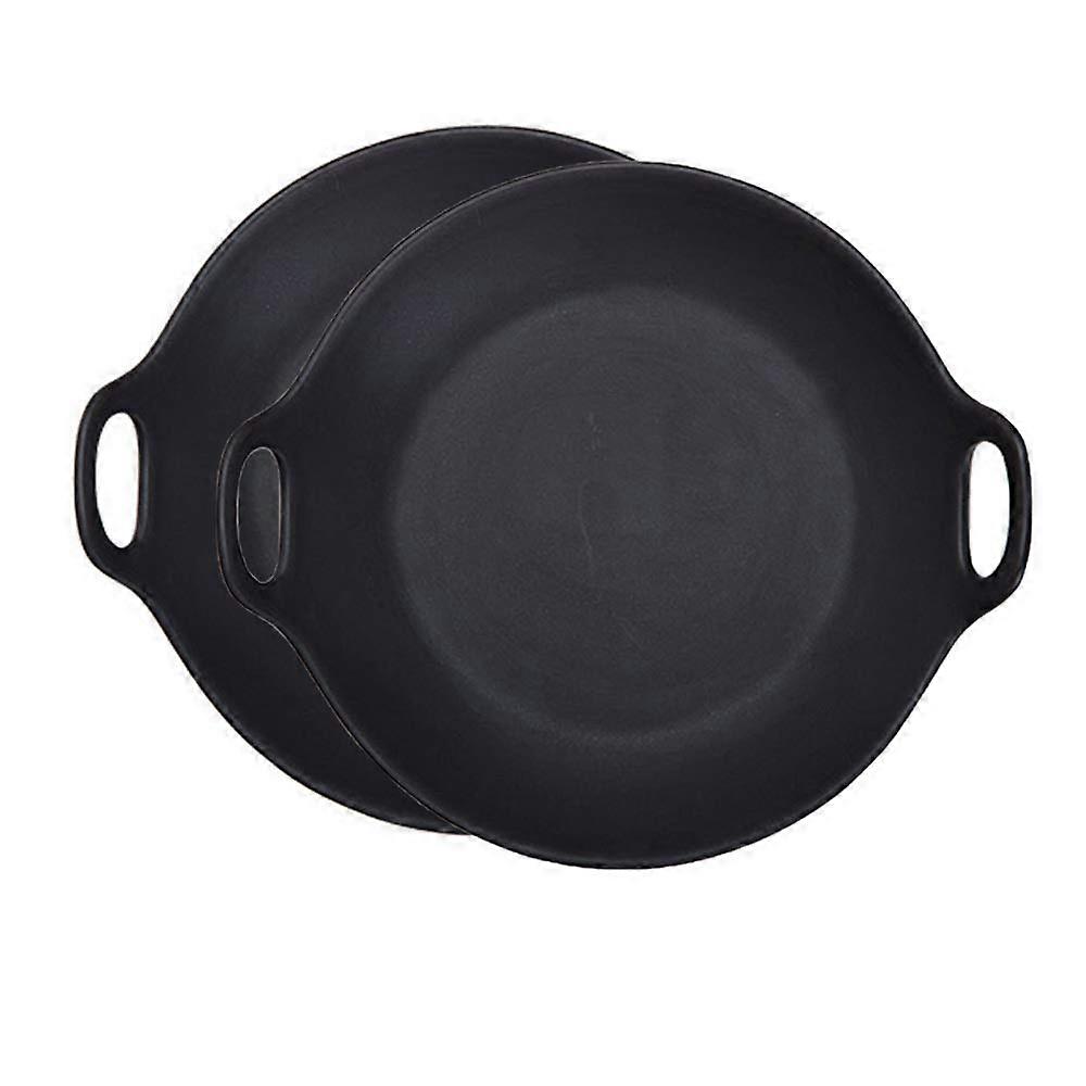 Serving Plate Set of 2, Round Black Ceramic Salad Plates with Ears, Dishwasher and Microwave Safe