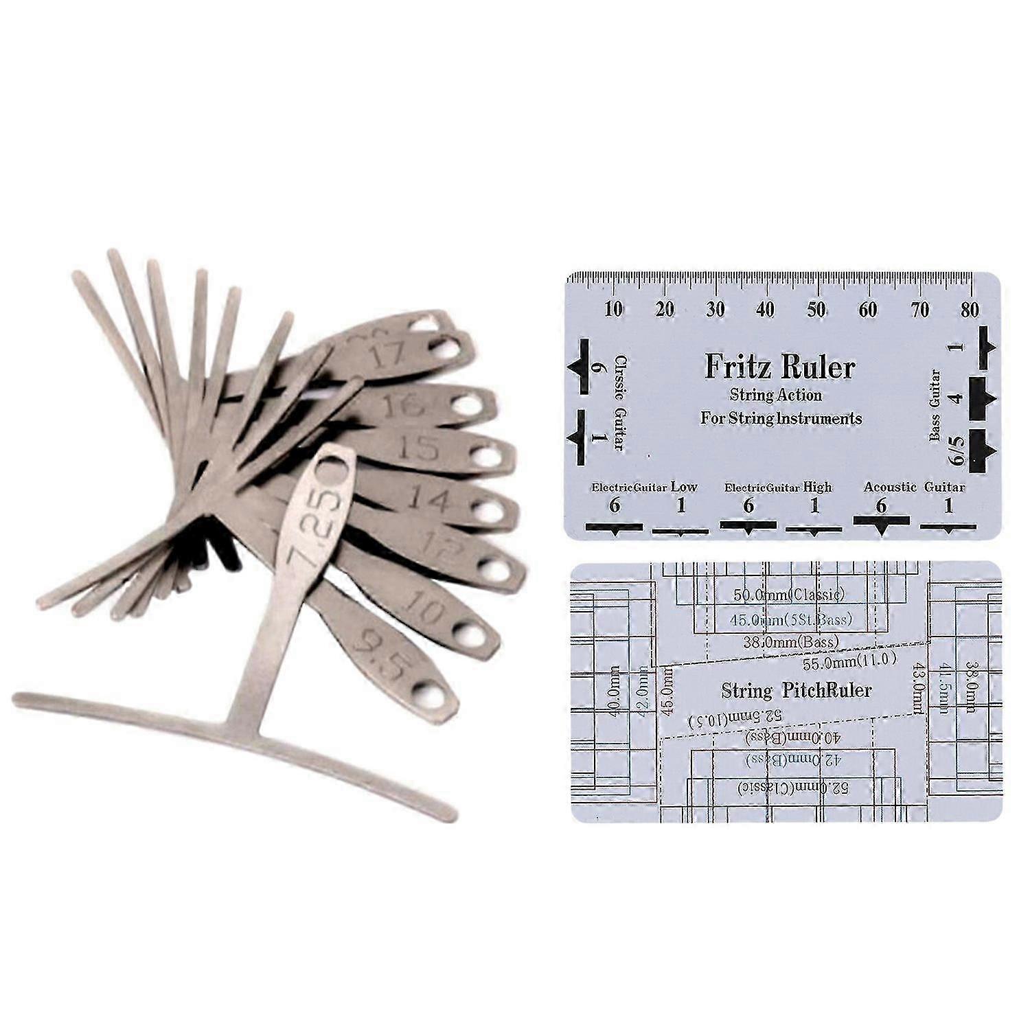 Guitar Luthier Measuring Tools Kit Set String Action Ruler, 9 Understring Radius Gauge for Guitar Re