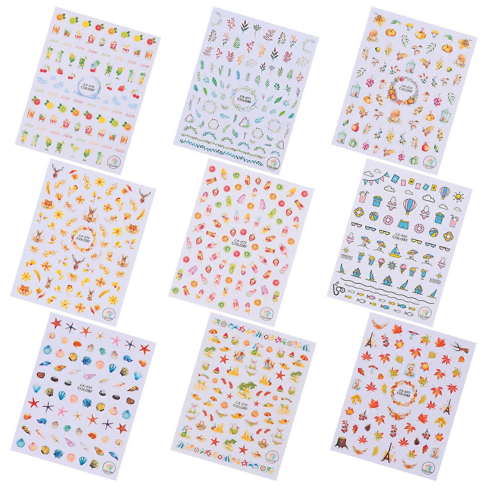 Assorted Color Nail Stickers for DIY Nail Art Decoration 9 Sheets