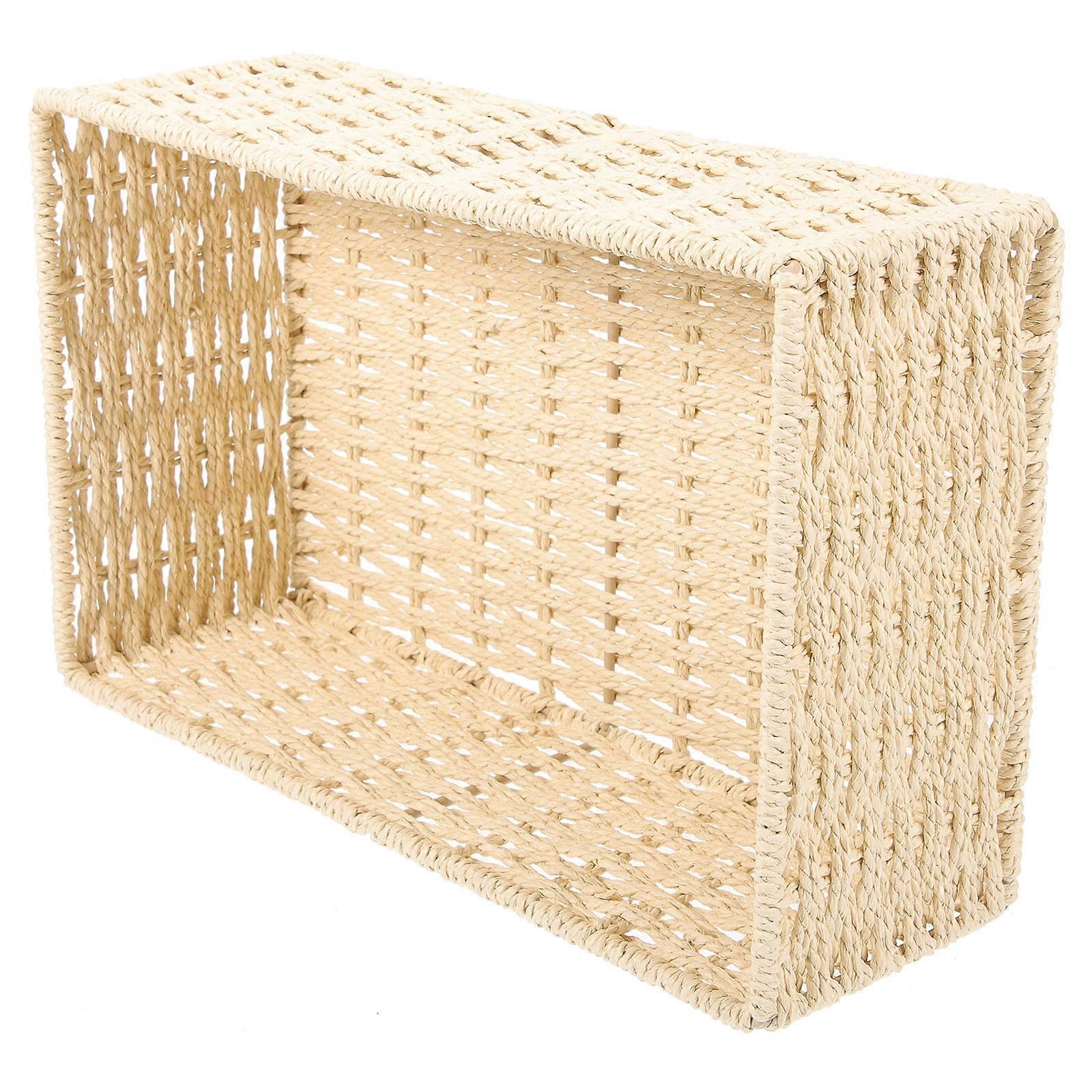 Paper Rope Woven Storage Basket Round Woven Design Closet Laundry Room Garage Beige Paper Iron Storage Function 1Pack