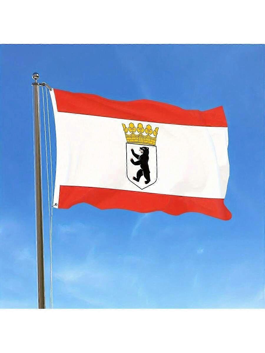 1 stk Berlins statsflag i Tyskland - Holdbart polyester vævet flag med rødt, hvidblåt design, gyldent kronebjørneemblem