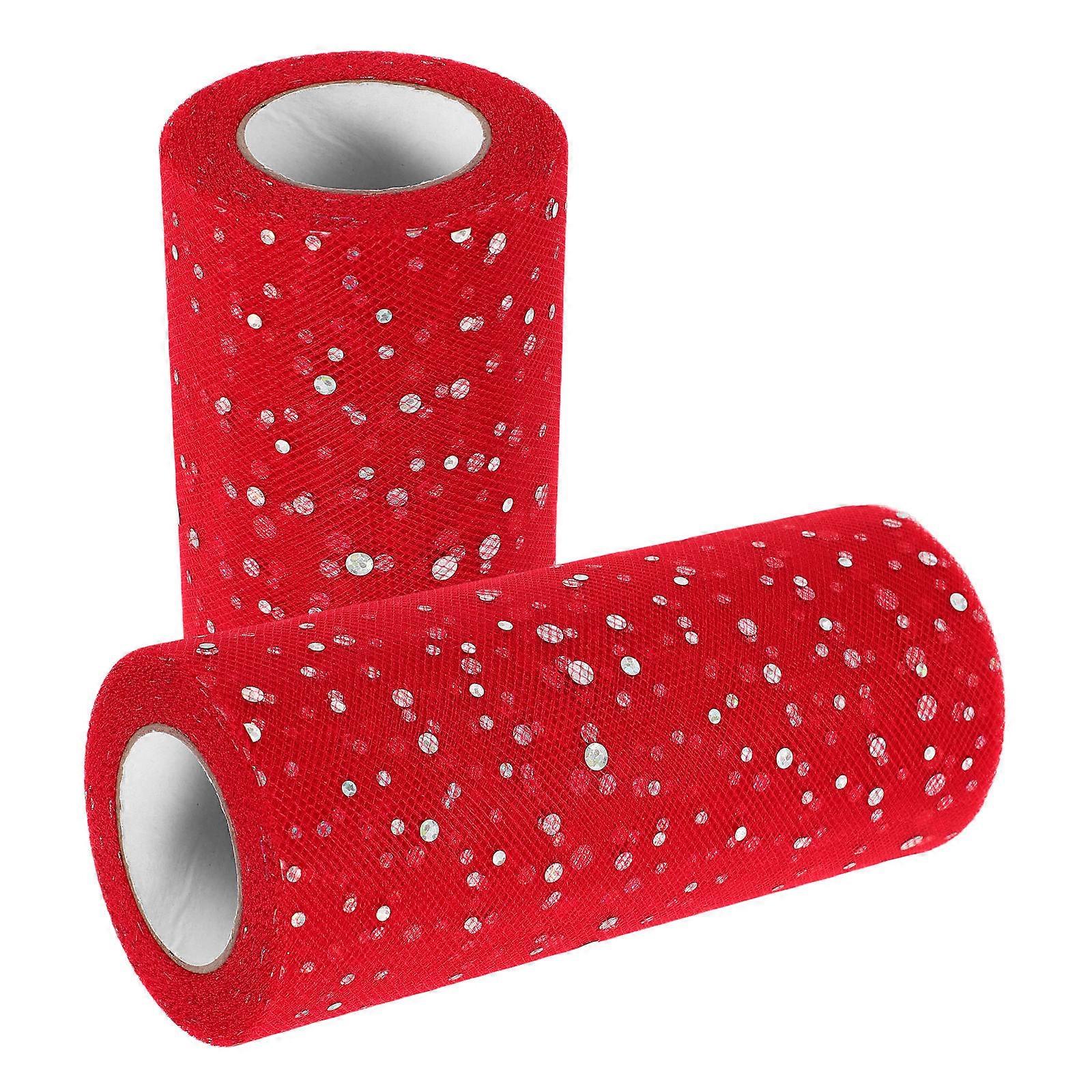 Red Organza Fabric Sparkling For Bouquets Festive Occasions Versatile Styling Polyester 2 Rolls