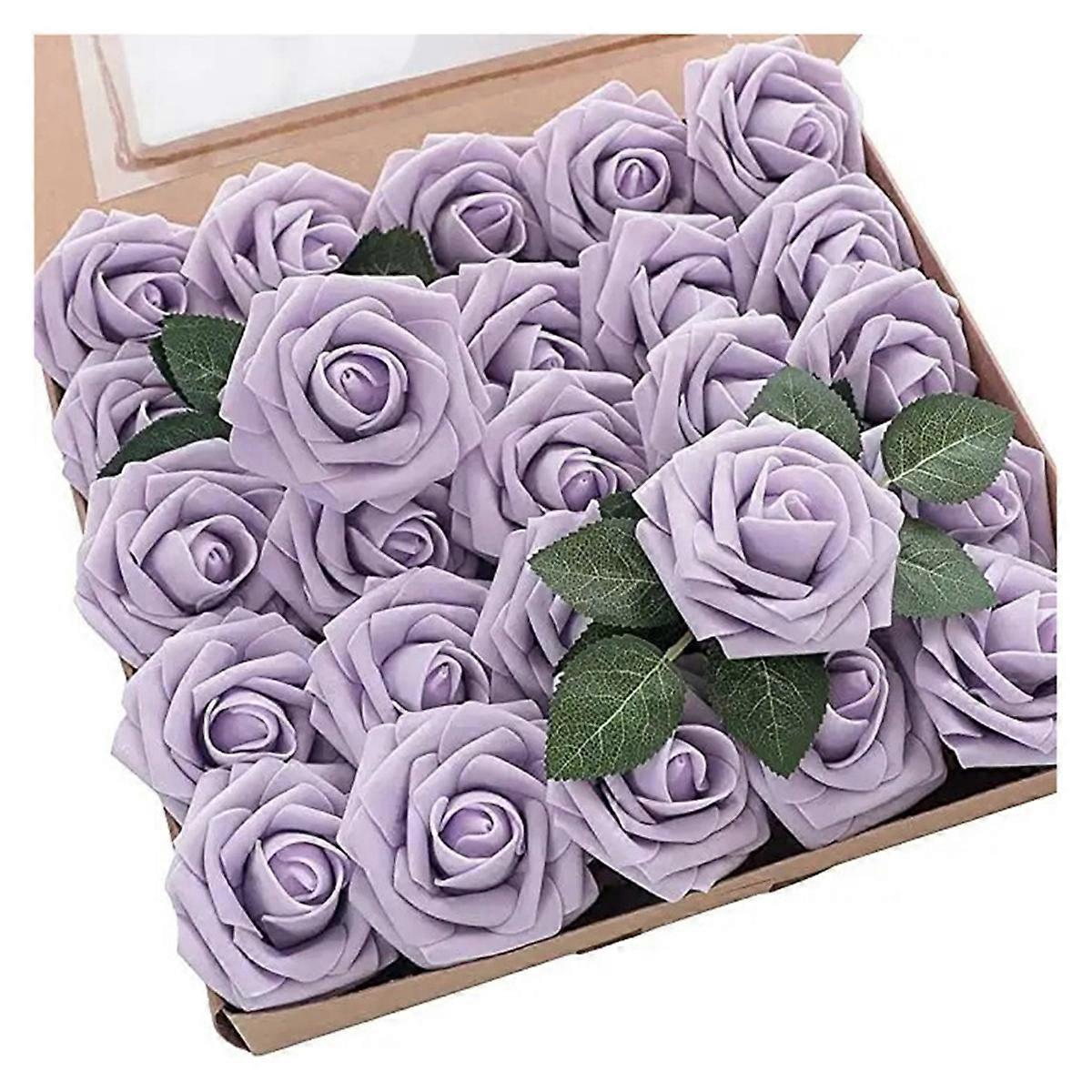 25PCS Artificial Roses Flowers Artificial Looking Roses,F