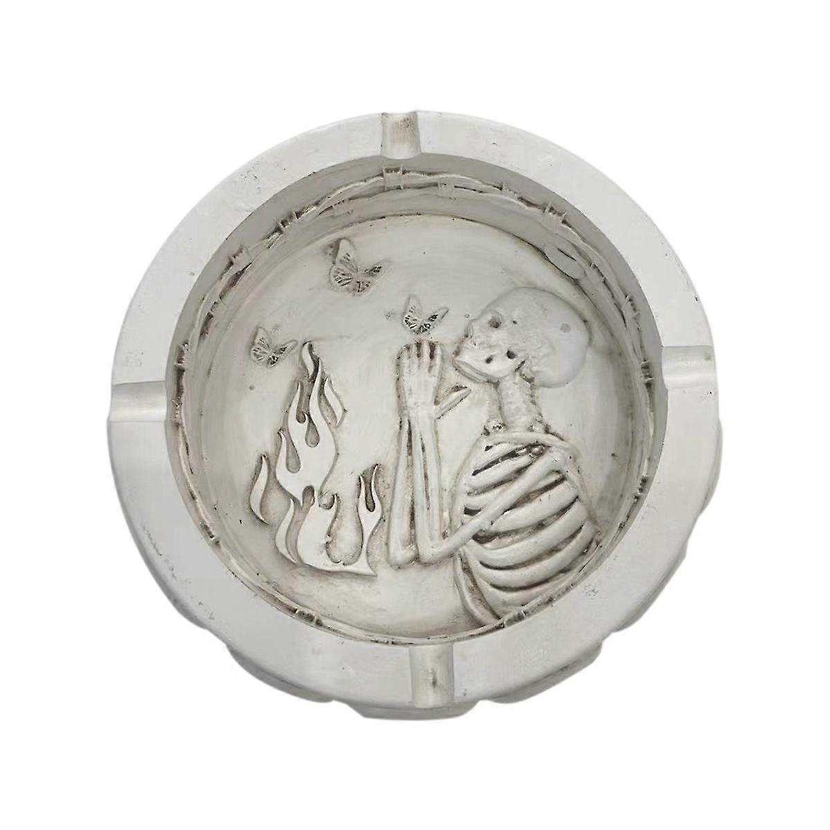 Funny Skull Ashtray Tray Container White