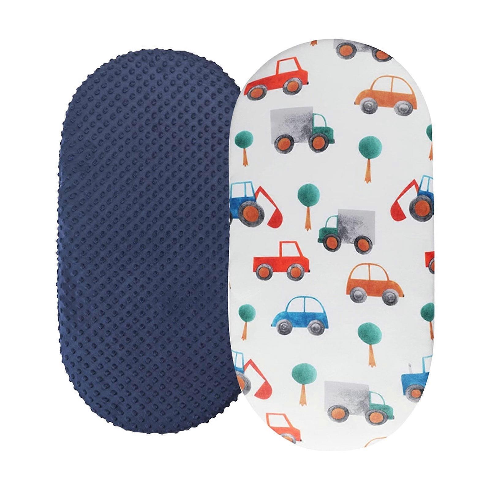 2PCS Baby Moses Basket Sheet Bassinet Fitted Sheet Adapts to Rectangle Oval Pram Pads Minky Dot Cartoon Set One Size
