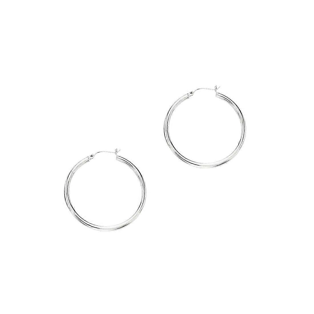 14k Solid Yellow Gold Round Tube Shiny Hoop Earrings With Hinged Clasp-Hoop Earring for Women