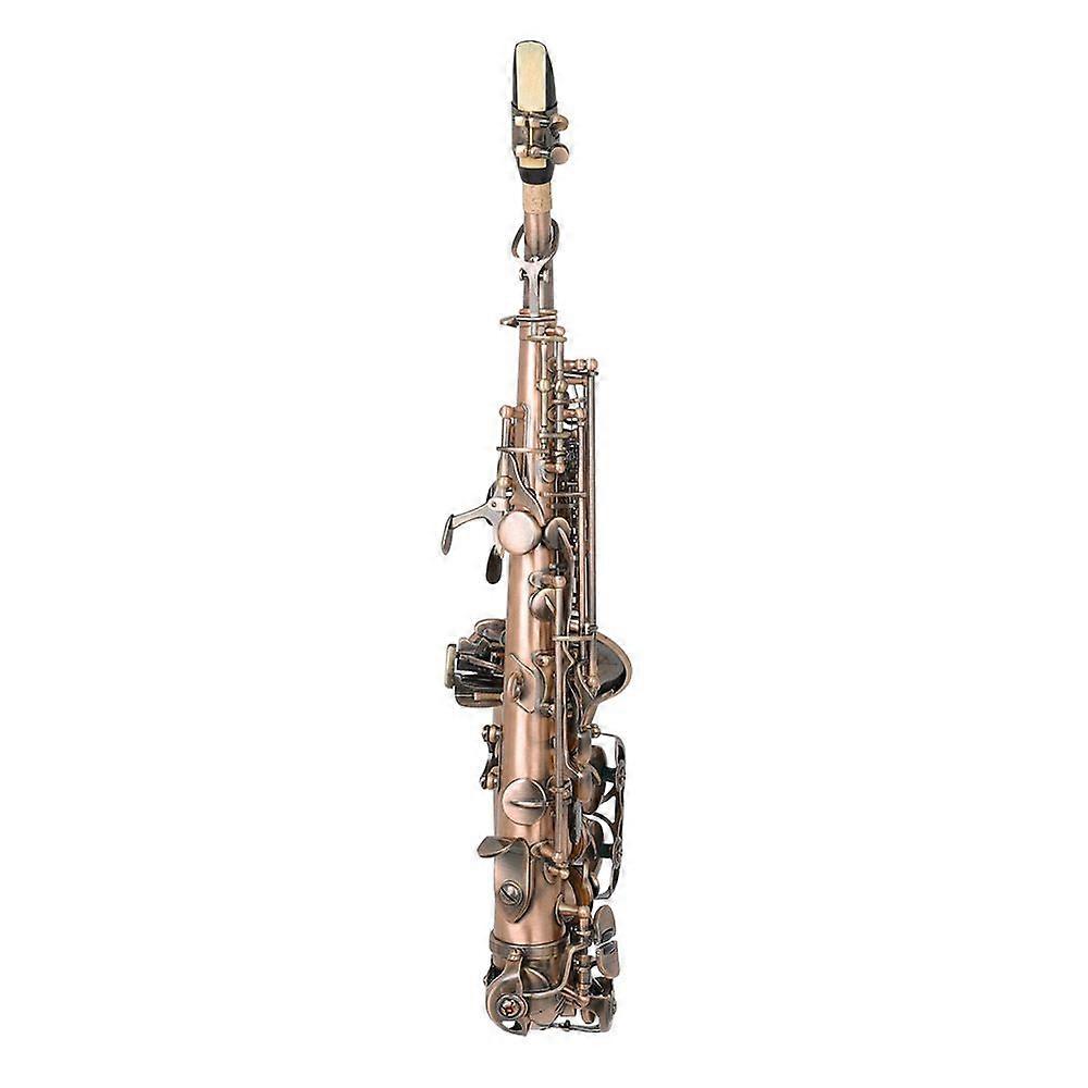 Red Antique Soprano Saxophone Bb Key Woodwind Instrument Brass Material with Carrying Case Sax Stand Gloves Cleaning Cloth Brush Sax Strap Mouthpiece