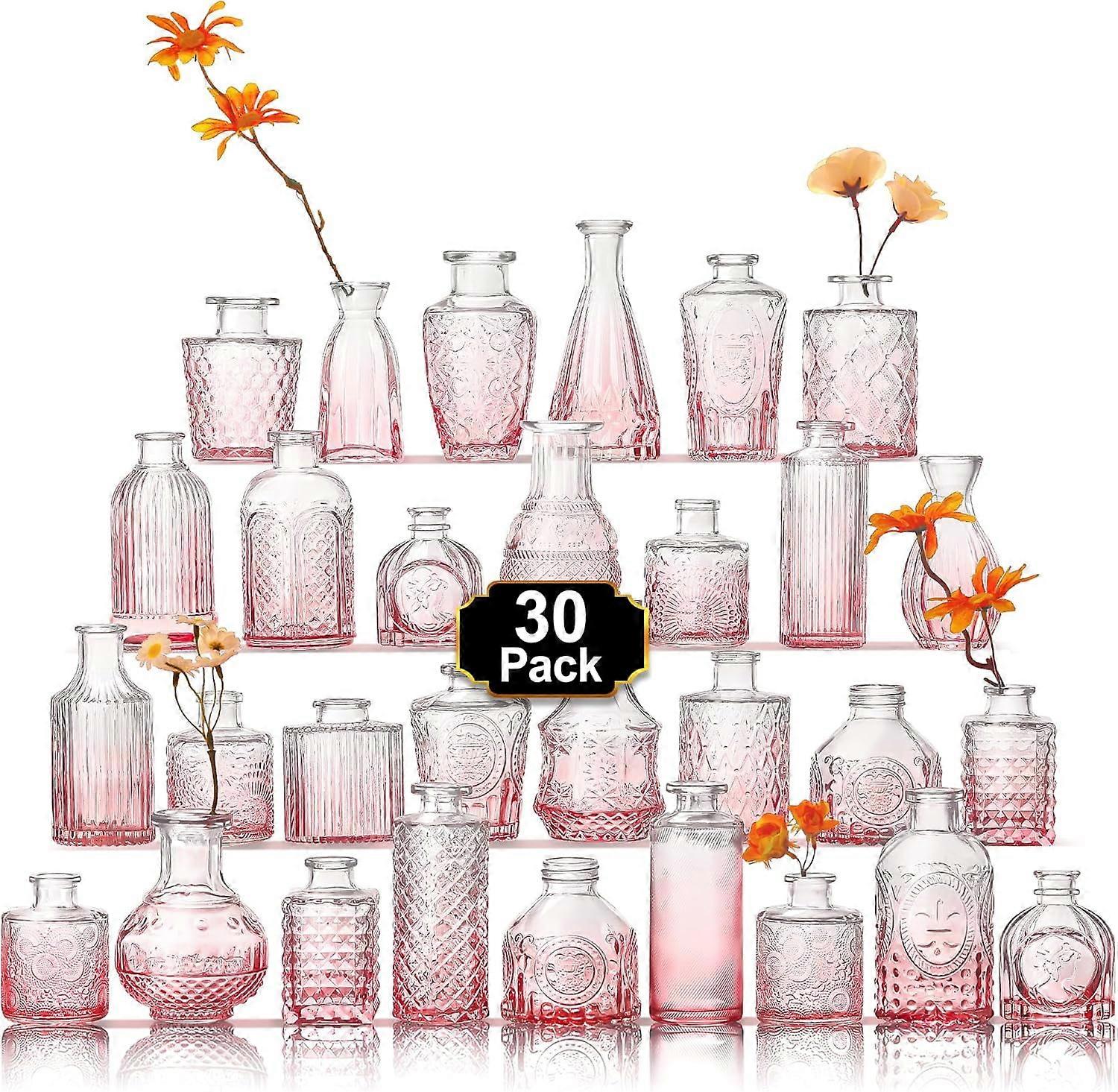 Glass Bud Vase Set of 32 Pcs, Clear Small Vases for Flowers in Bulk, Vintage Centerpieces for Rustic Wedding & Home Decor