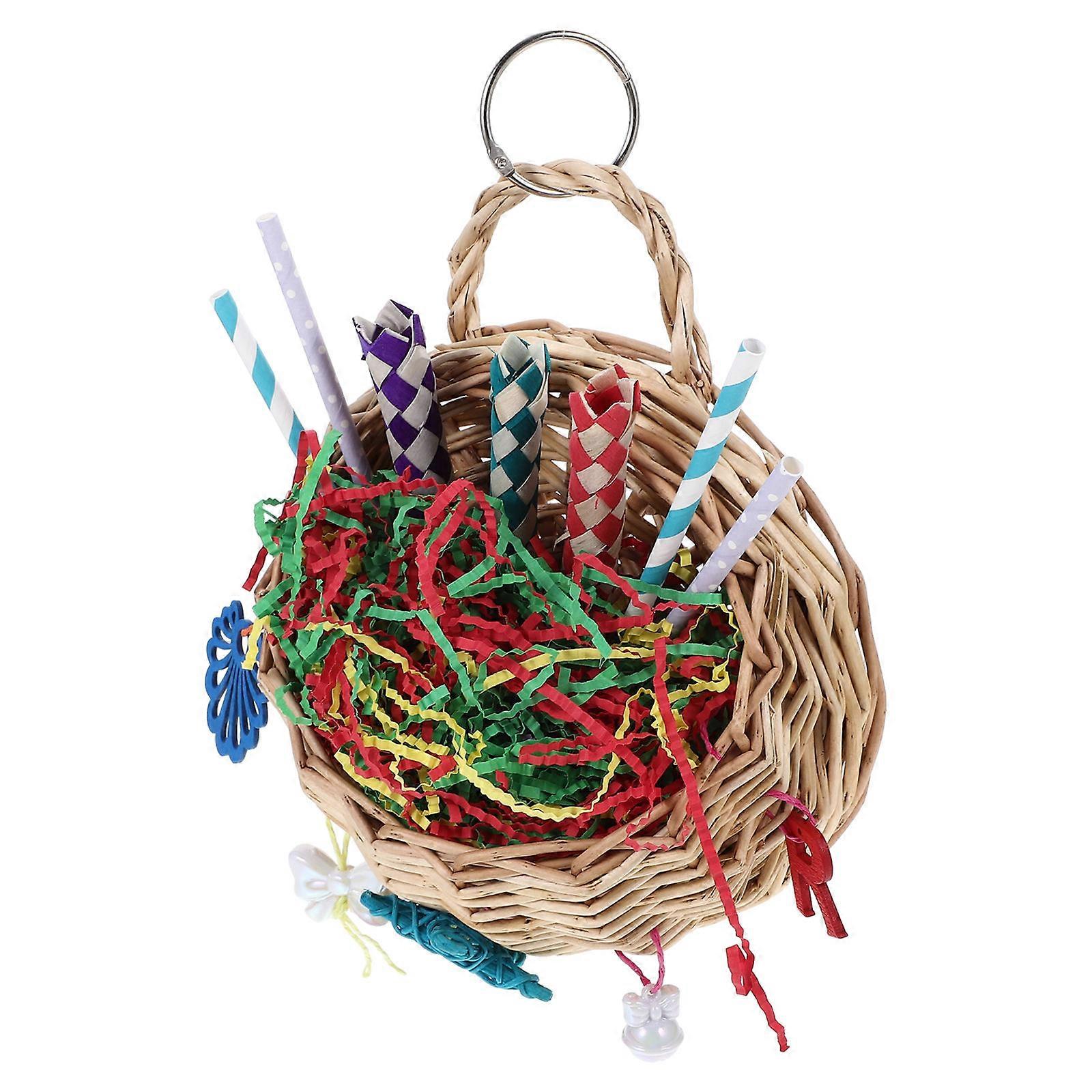 Bird Chewing Toy Wooden Hanging Parrot Foraging 2Pcs Toy Set