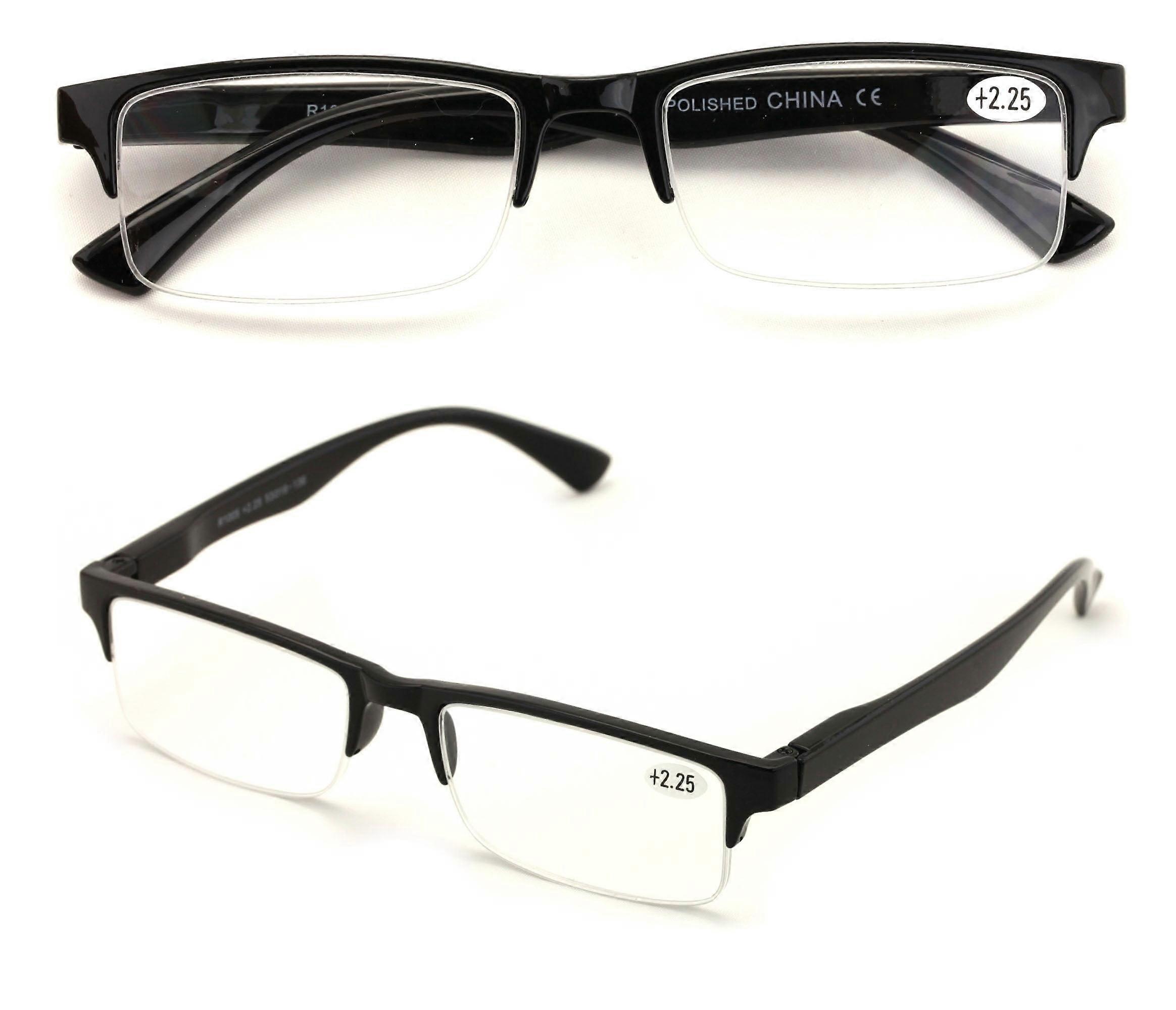 2 Pairs Rectangular Half Rim Reading Glasses - Simple Classic Readers - Spring Hinge +1.75