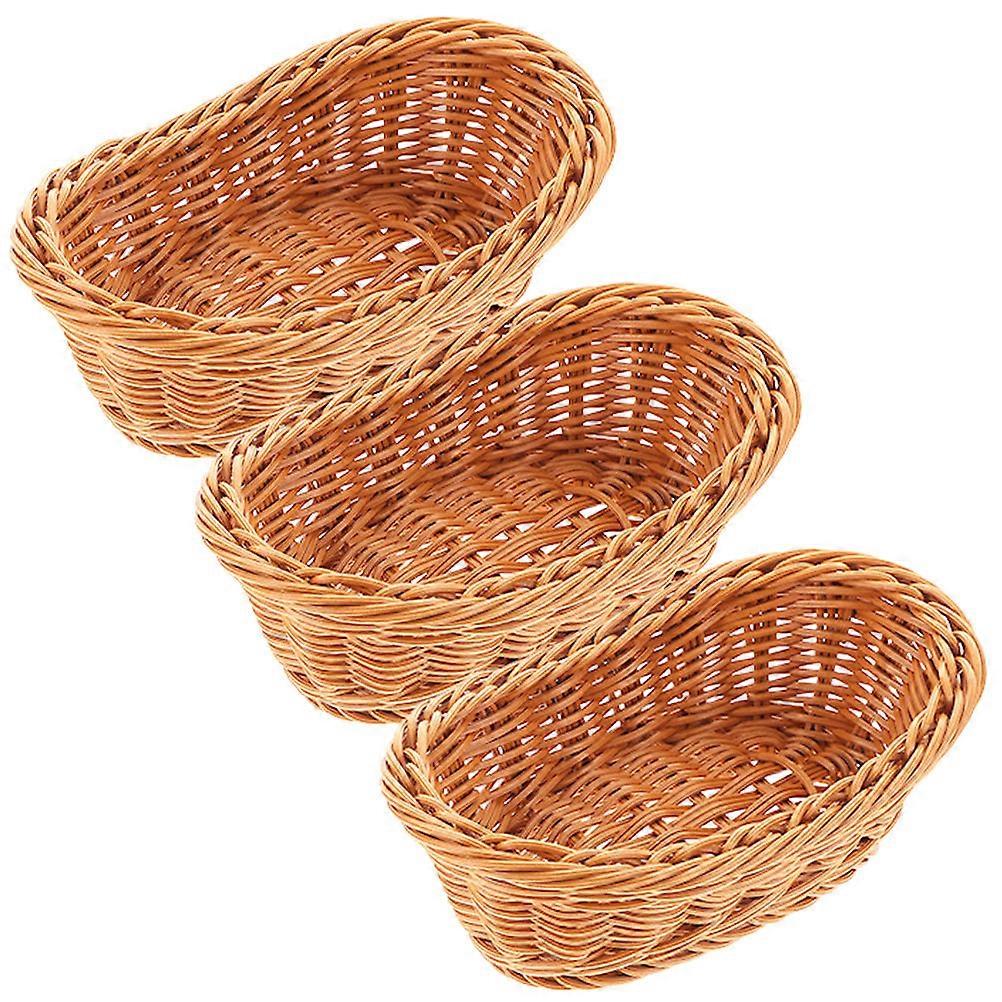 3Pcs Woven Bread Storage Basket Organizer For Home Use Light Brown