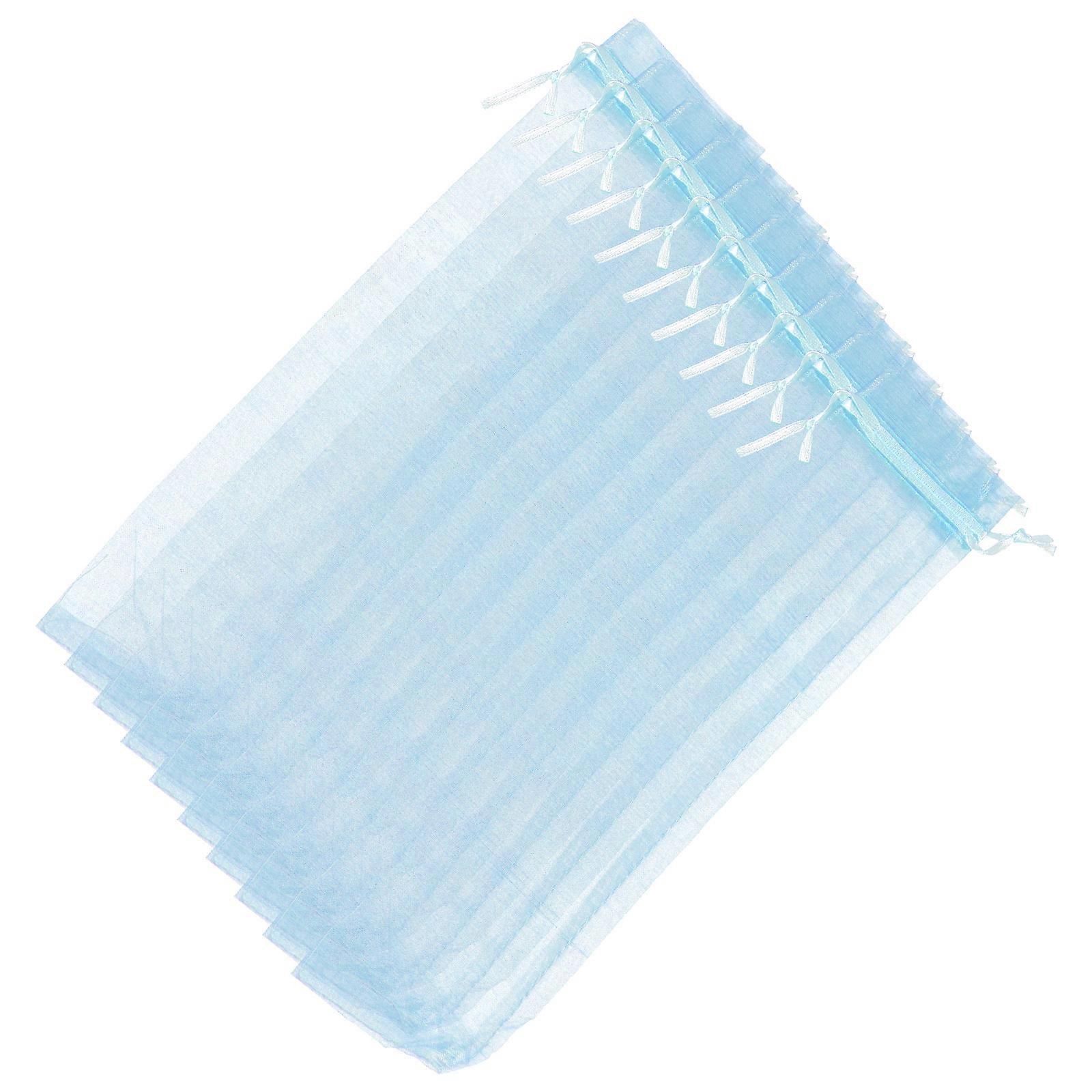 Portable Drawstring Bag Folding Fan Bag for Wedding 100Pcs Blue Organza