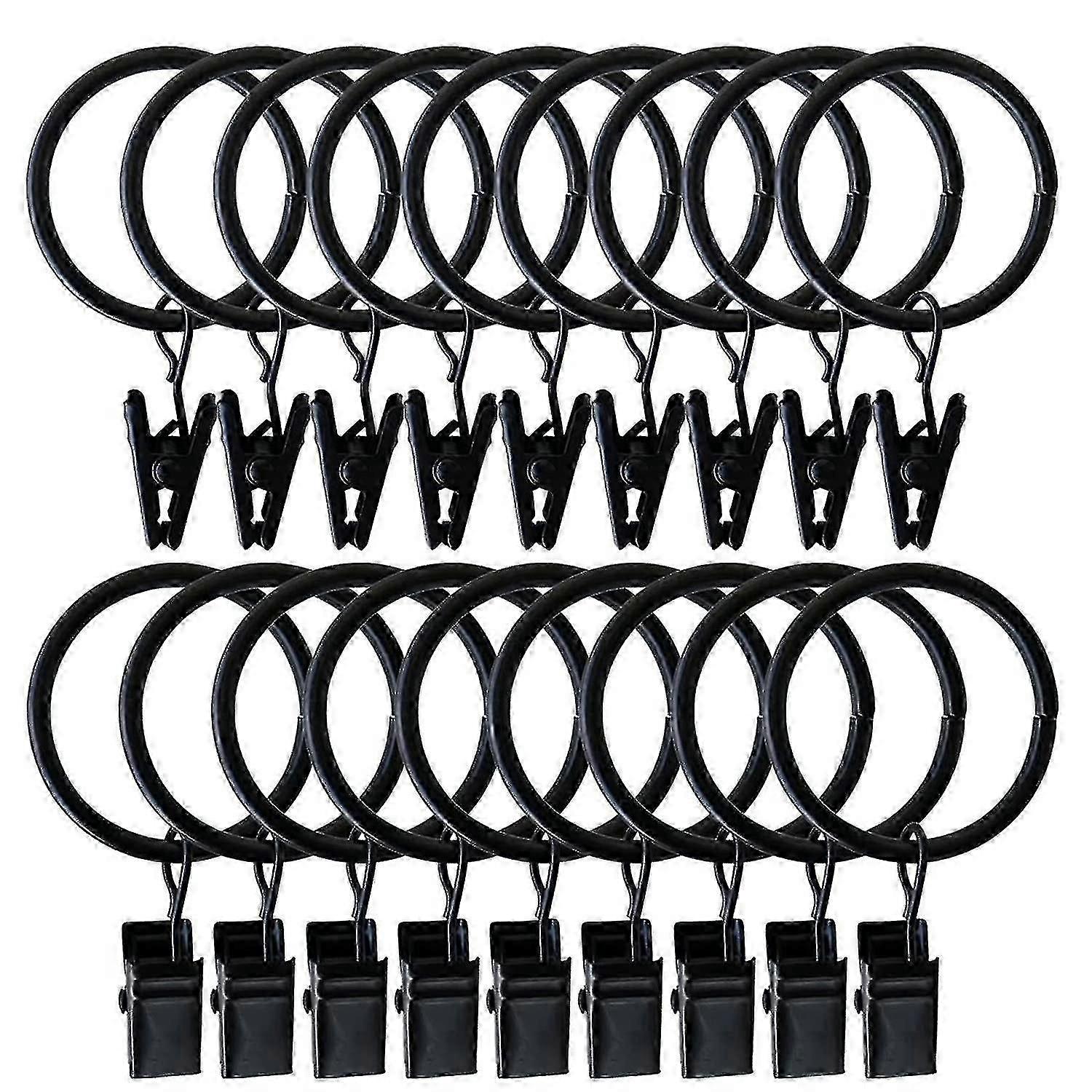 20 قطعة حلقات ستارة حلقات معلقة مع مقاطع خطافات ستارة لصالون النوافذ شرفة ستارة قضبان أسود - ميشان