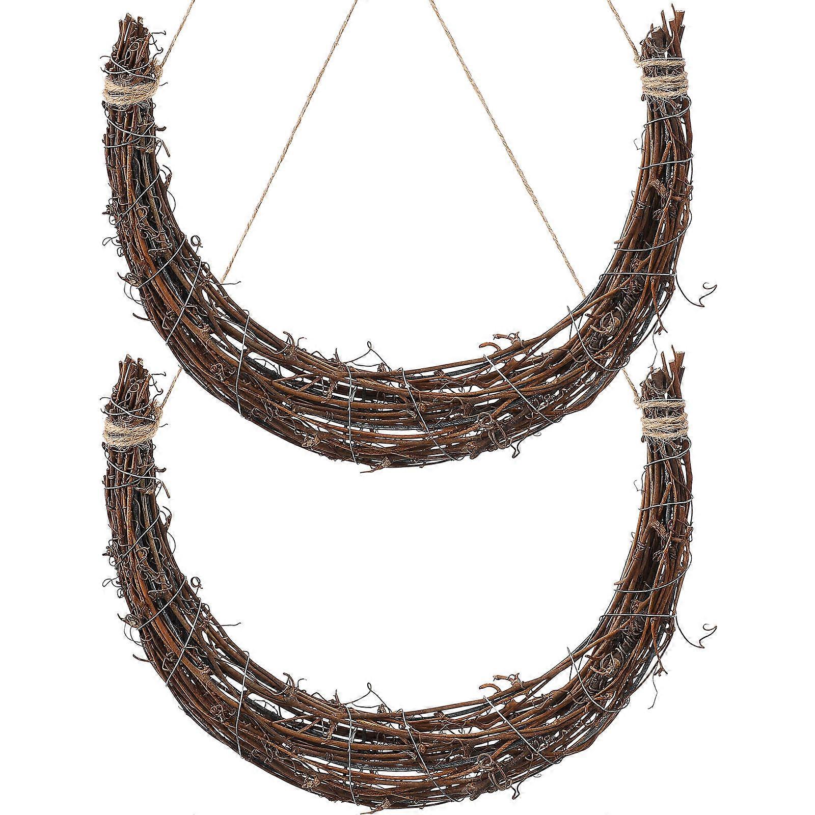 Hand Made Moon Shaped Rattan Wreath Ring for DIY Decor 4Pcs Brown
