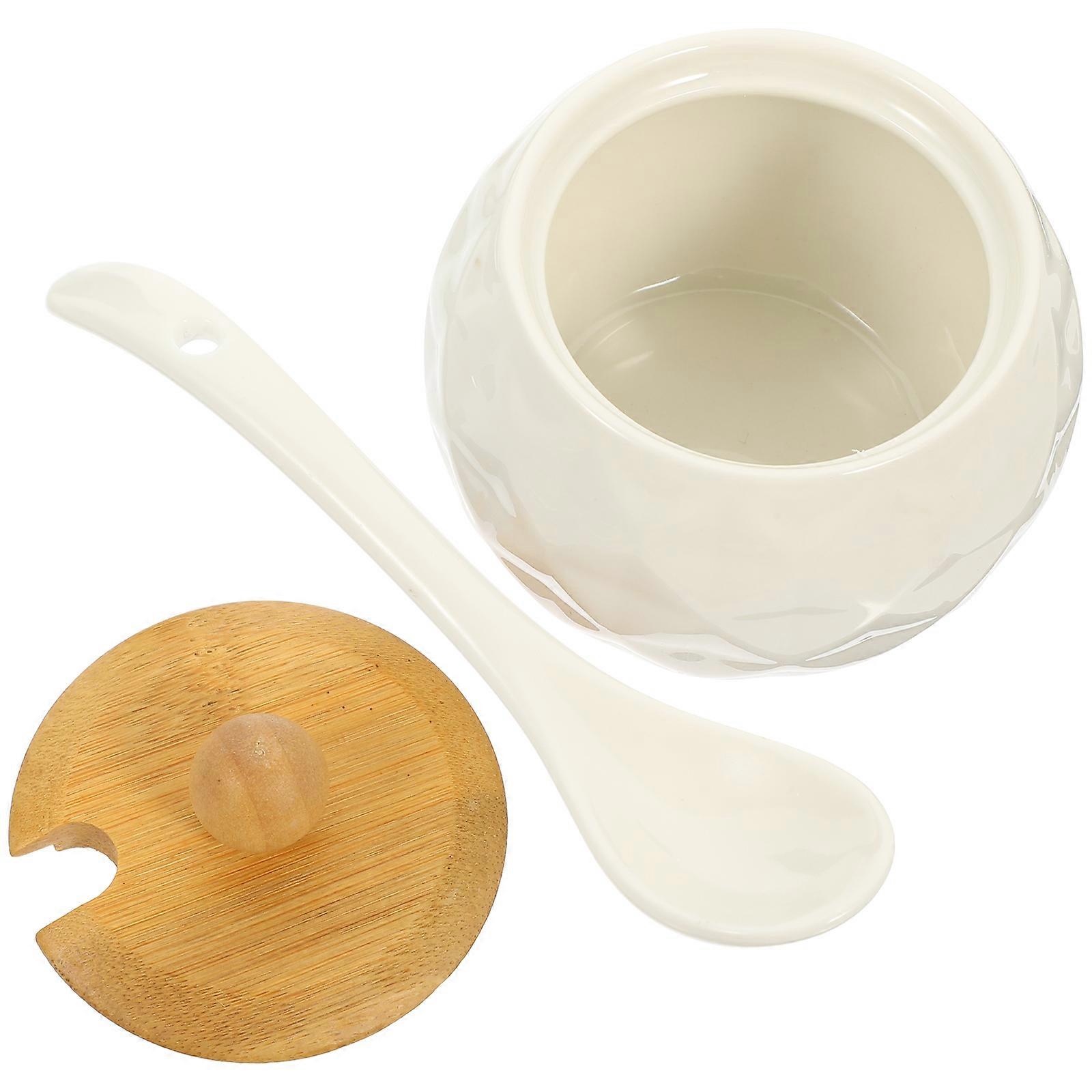 Ceramic Condiment Jar Kitchen Spice Container with Lid and Spoon 3Sets for Storage